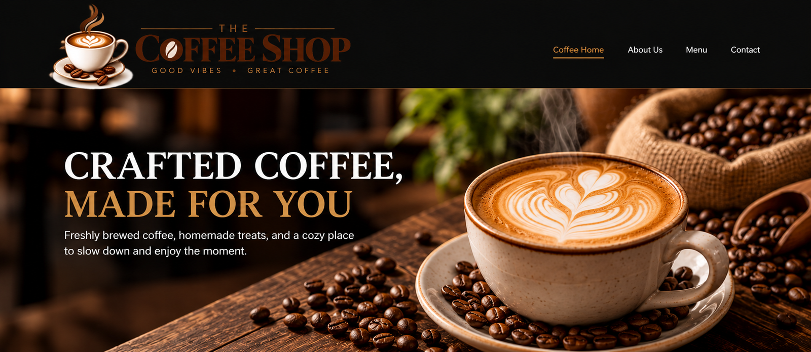Coffee Shop website homepage preview