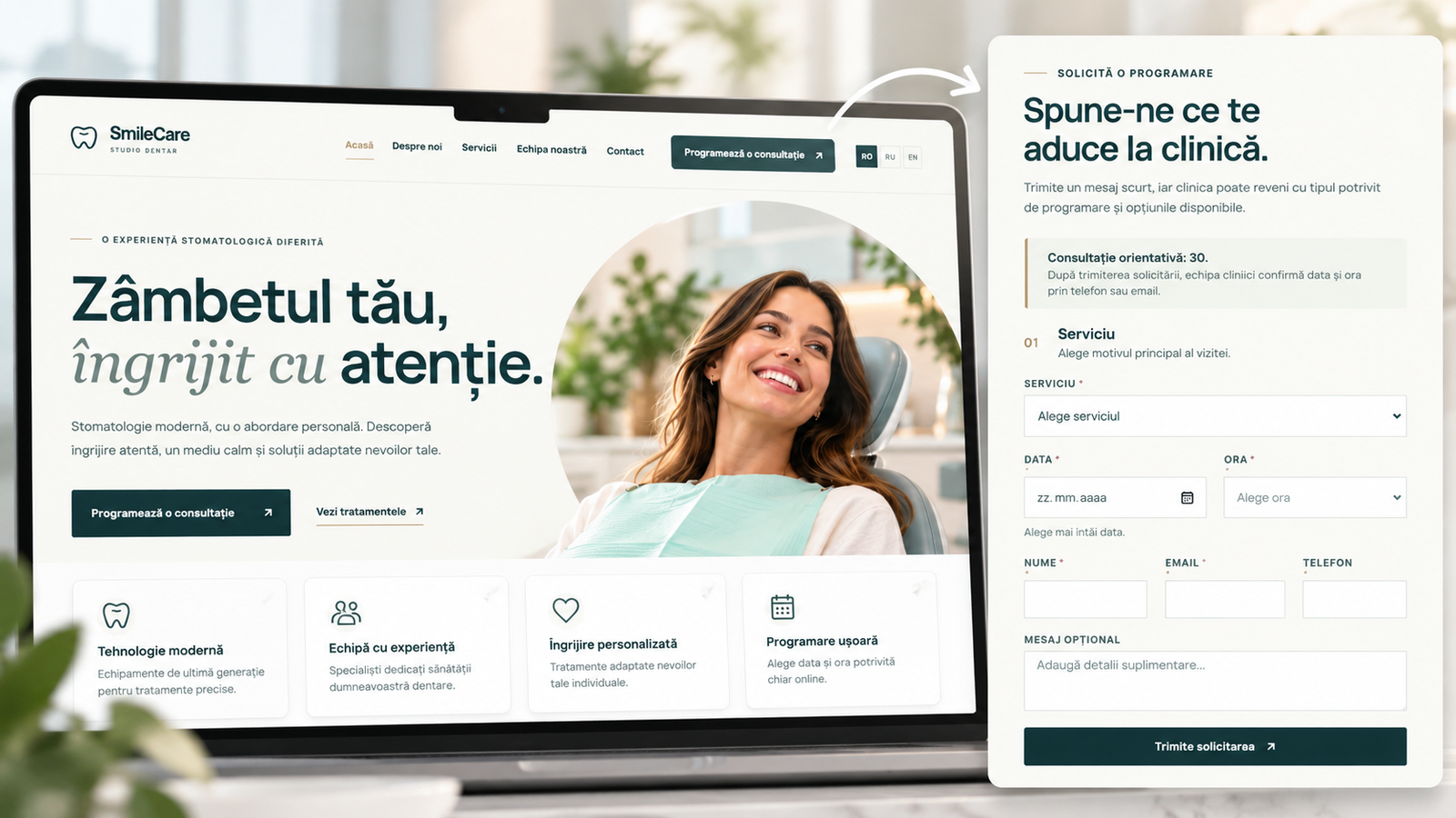 SmileCare Dental multilingual website and online appointment booking preview